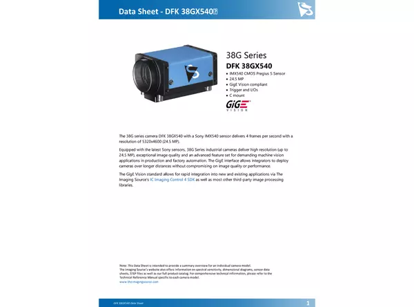 DFK 38GX540 Data Sheet