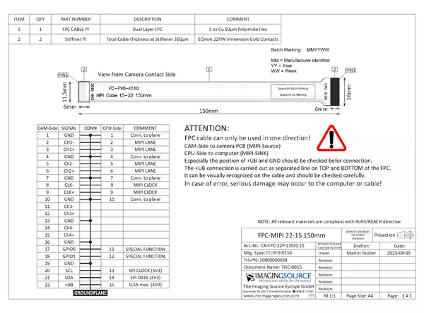 Cable Documentation CA-FPC-22P-15P-0.15
