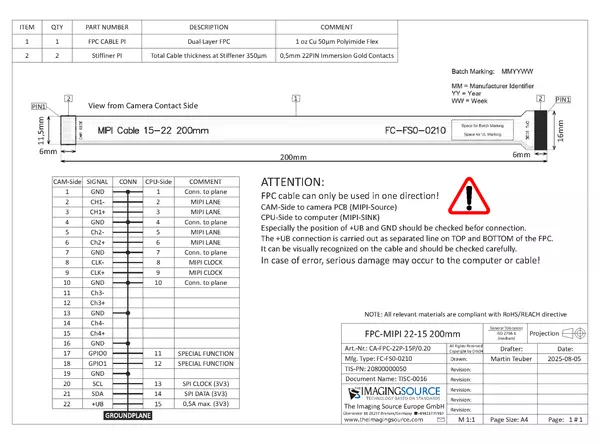 Cable Documentation CA-FPC-22P-15P-0.20