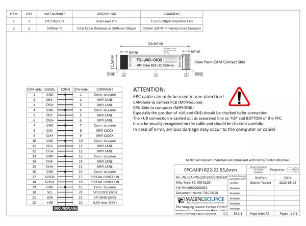 Cable Documentation CA-FPC-22P-22P-0.55-FLIP