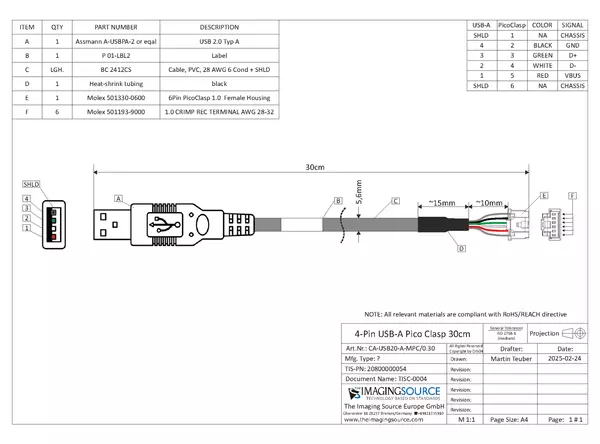 Cable Documentation CA-USB20-A-MPC-0.30