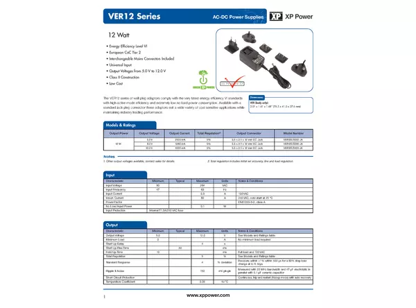 Cable Documentation PSU 12W-12V-1A 2.1BC