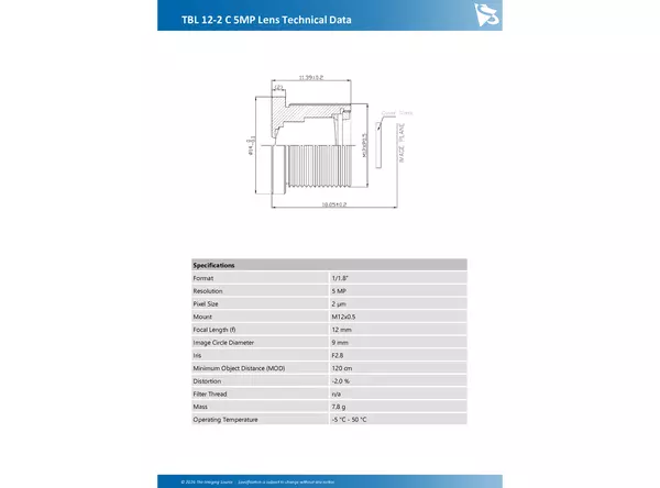 TBL 12-2 C 5MP Lens Technical Data