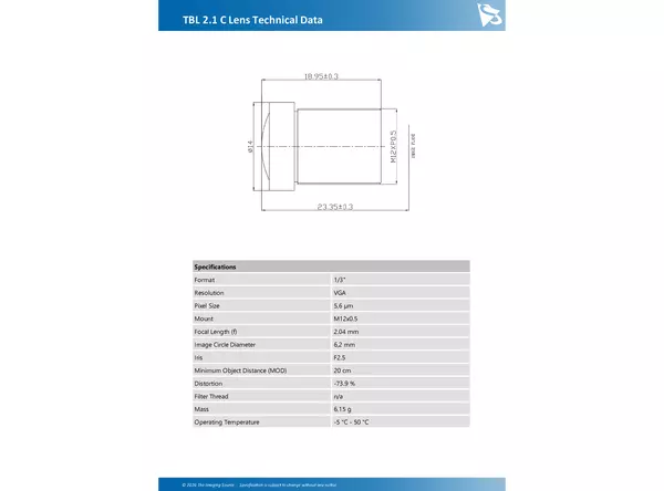 TBL 2.1 C Lens Technical Data