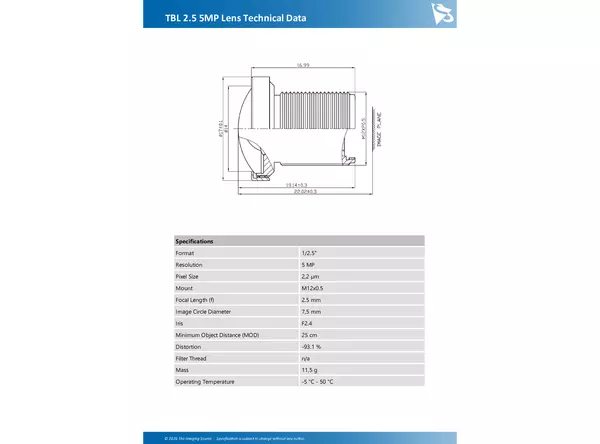 TBL 2.5 5MP Lens Technical Data