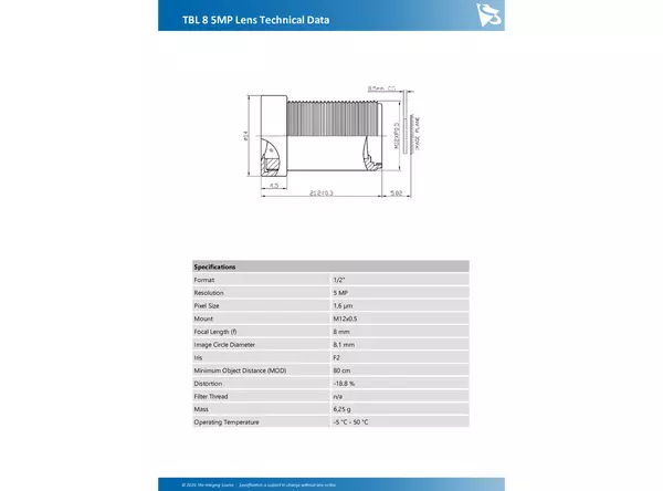 TBL 8 5MP Lens Technical Data