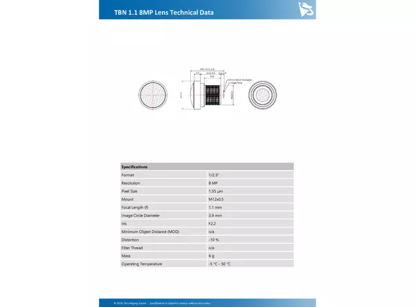 TBN 1.1 8MP Lens Technical Data