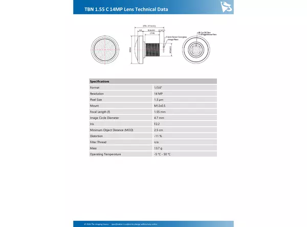 TBN 1.55 C 14MP Lens Technical Data