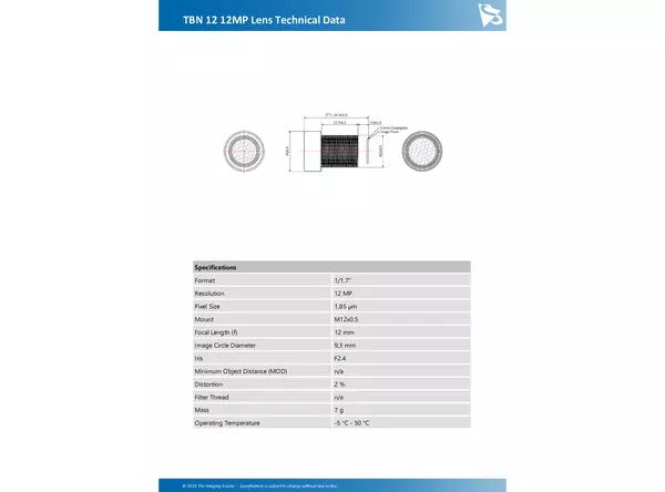 TBN 12 12MP Lens Technical Data