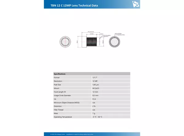 TBN 12 C 12MP Lens Technical Data