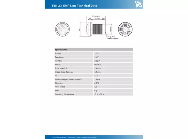 TBN 2.4 5MP Lens Technical Data