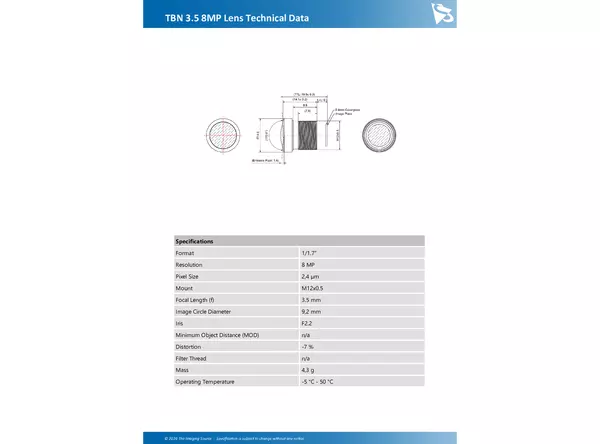 TBN 3.5 8MP Lens Technical Data