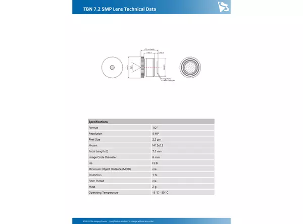 TBN 7.2 5MP Lens Technical Data
