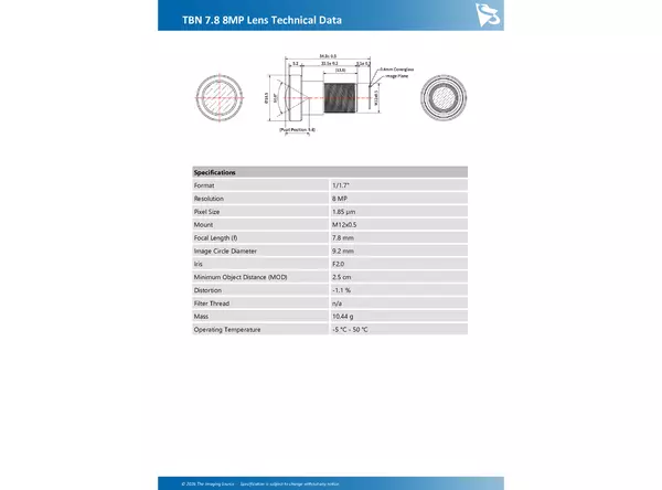 TBN 7.8 8MP Lens Technical Data