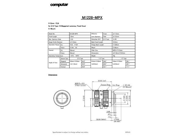 M1228-MPX Lens Technical Data