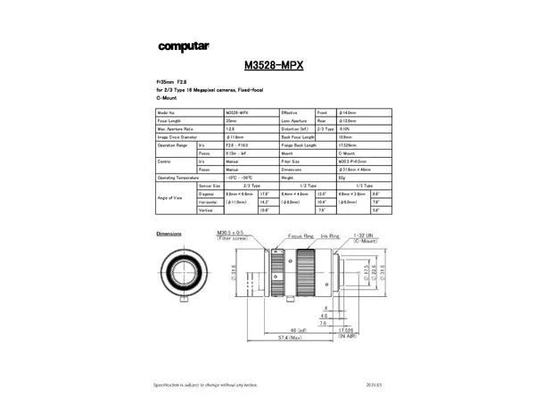 M3528-MPX Lens Technical Data
