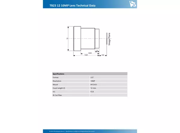 TB23 12 10MP Lens Technical Data