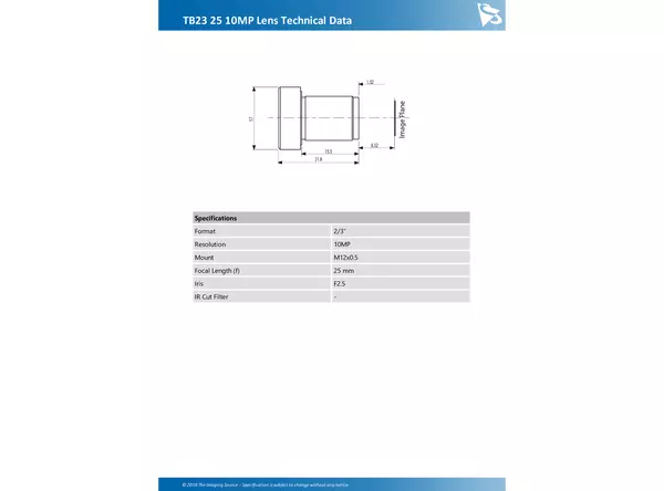 TB23 25 10MP Lens Technical Data