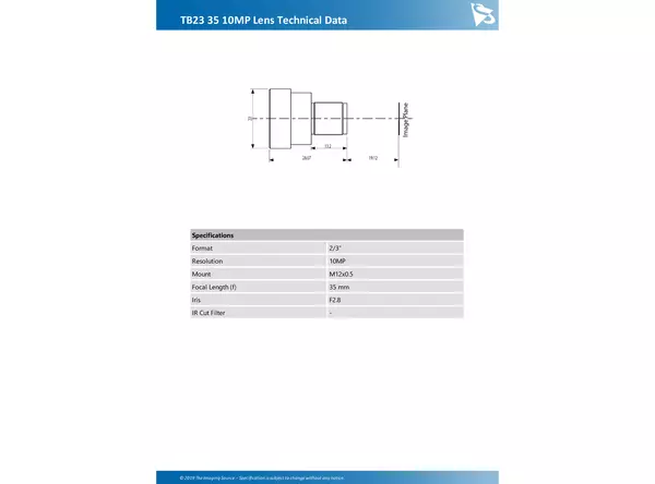 TB23 35 10MP Lens Technical Data