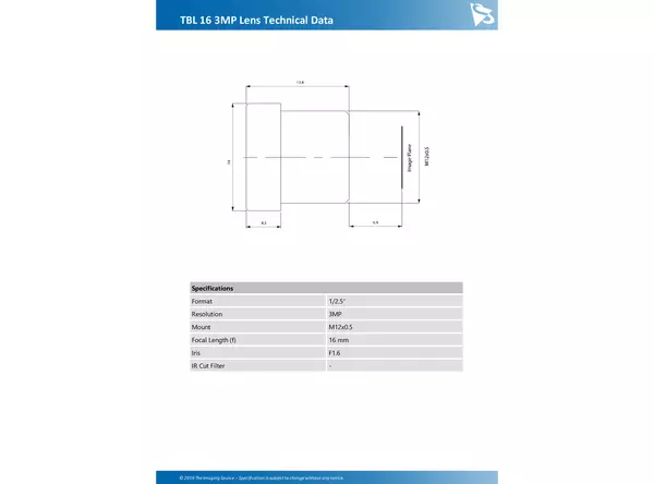 TBL 16 3MP Lens Technical Data
