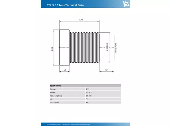 TBL 3.6 C Lens Technical Data