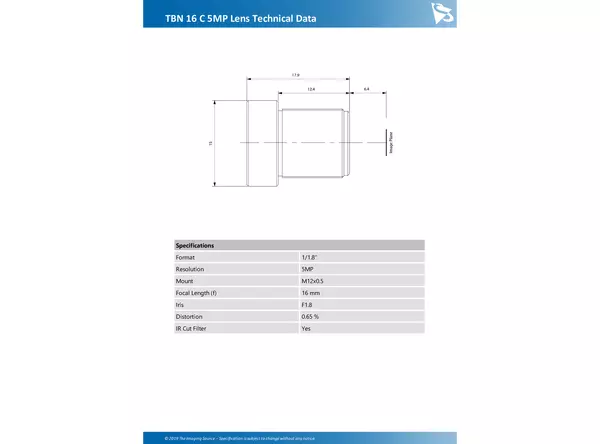 TBN 16 C 5MP Lens Technical Data