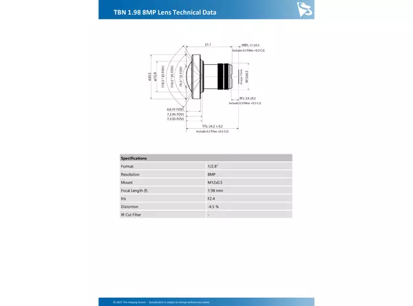 TBN 1.98 8MP Lens Technical Data