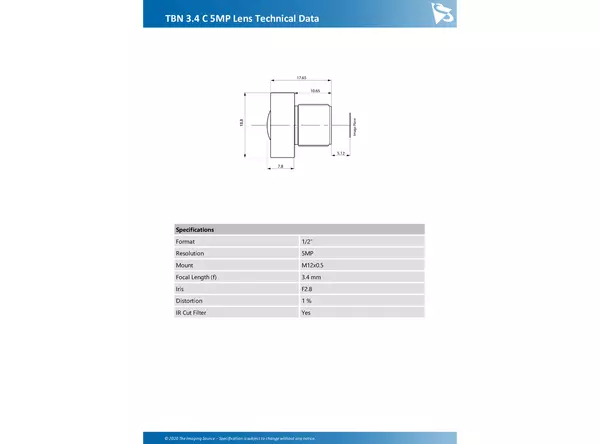 TBN 3.4 C 5MP Lens Technical Data