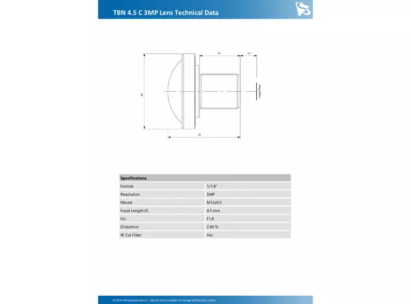 TBN 4.5 C 3MP Lens Technical Data