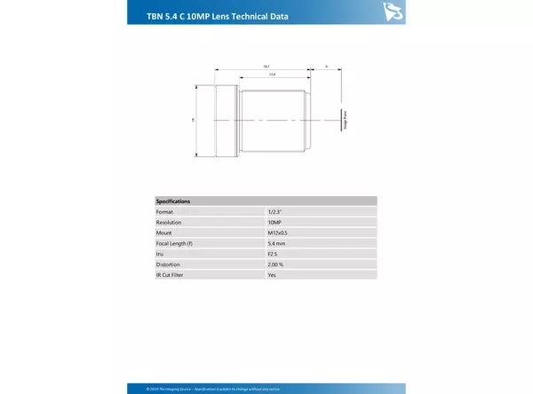 TBN 5.4 C 10MP Lens Technical Data
