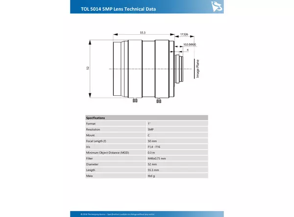 TOL 5014 5MP Lens Technical Data