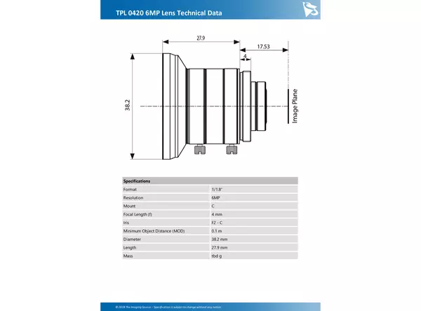 TPL 0420 6MP Lens Technical Data