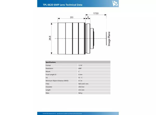 TPL 0620 6MP Lens Technical Data