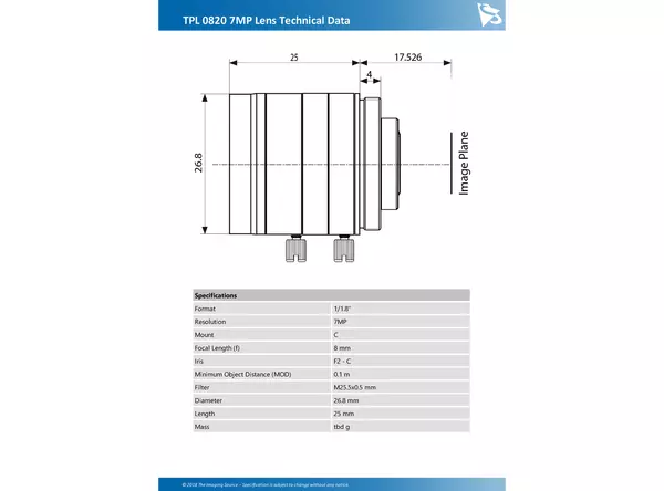 TPL 0820 7MP Lens Technical Data