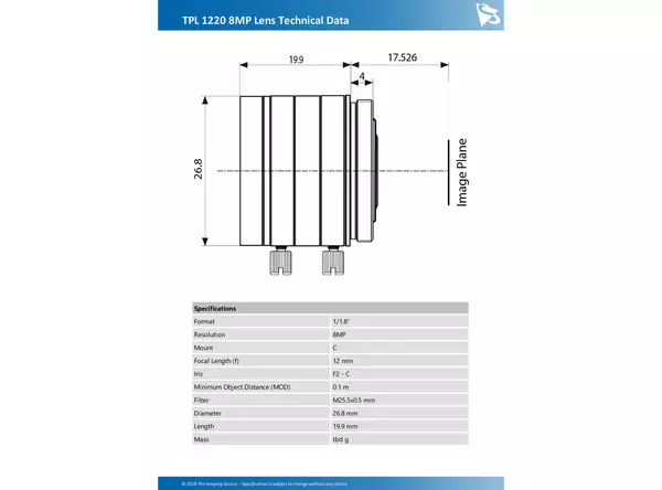 TPL 1220 8MP Lens Technical Data