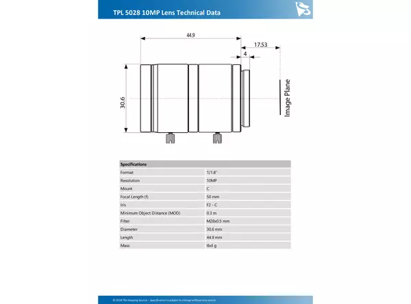 TPL 5028 10MP Lens Technical Data