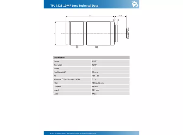 TPL 7528 10MP Lens Technical Data