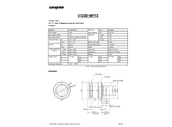 V1228-MPY2 Lens Technical Data