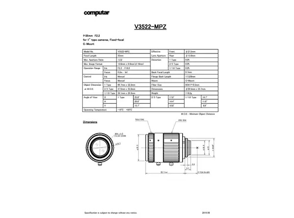 V3522-MPZ 镜头技术数据表