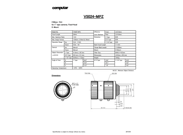 V5024-MPZ 镜头技术数据表