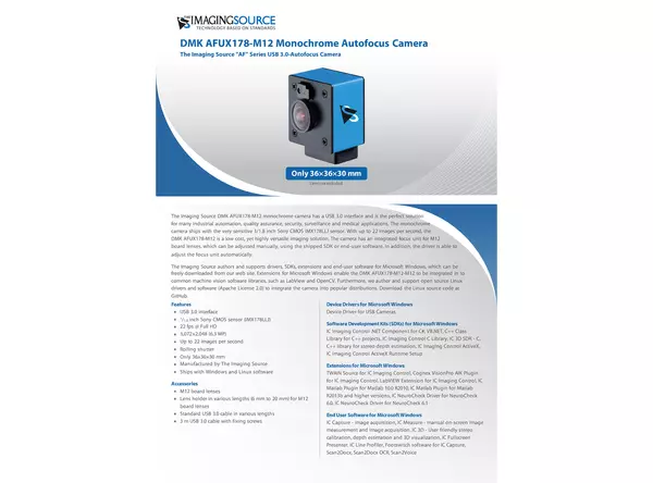 DMK AFUX178-M12 Monochrome Autofocus Camera