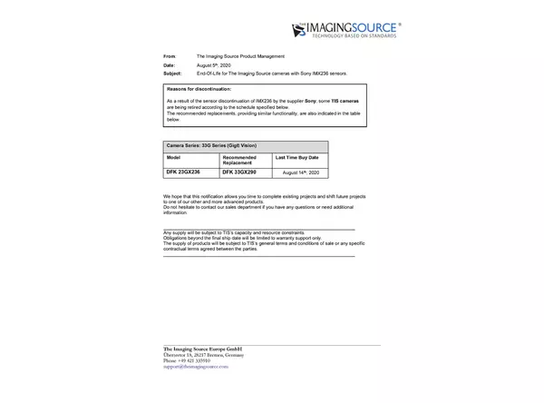 End-Of-Life for The Imaging Source cameras with Sony IMX236 sensors.