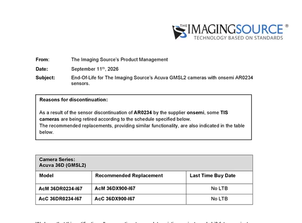 End-Of-Life for The Imaging Source's Acuva GMSL2 cameras with onsemi AR0234 sensors.
