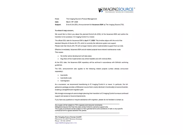 End-Of-Life for the tiscamera SDK