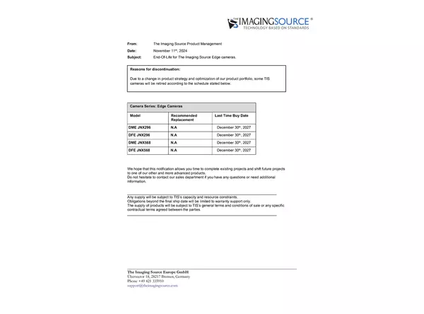 End of Life (EOL) Notice: Edge Cameras