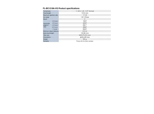 Datasheet for B1218-2(KA) Lens