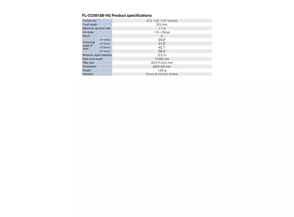 Datasheet for FL-CC0815B-VG Lens