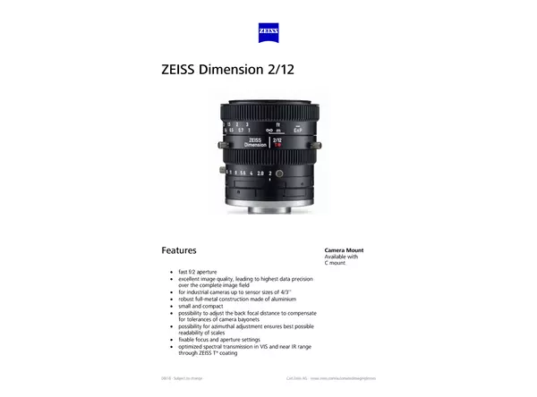 Datasheet for Dimension 2/12 C Lens
