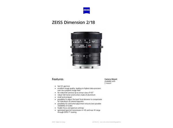 Datasheet for Dimension 2/18 C Lens