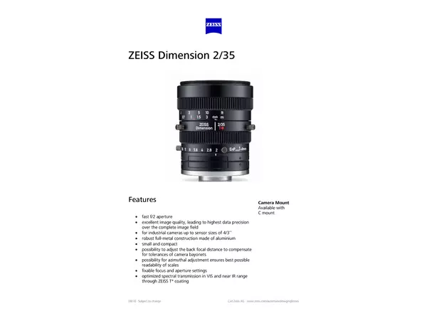 Datasheet for Dimension 2/35 C Lens